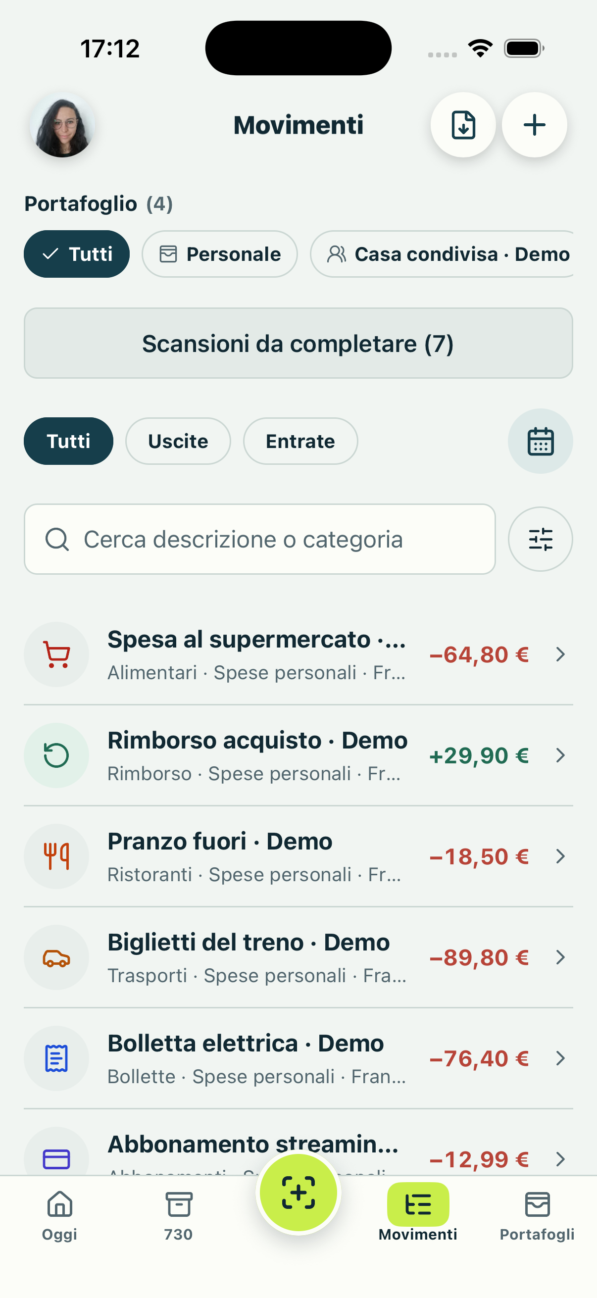 Elenco dei movimenti nel redesign di Poppie con ricerca, filtri, entrate e uscite