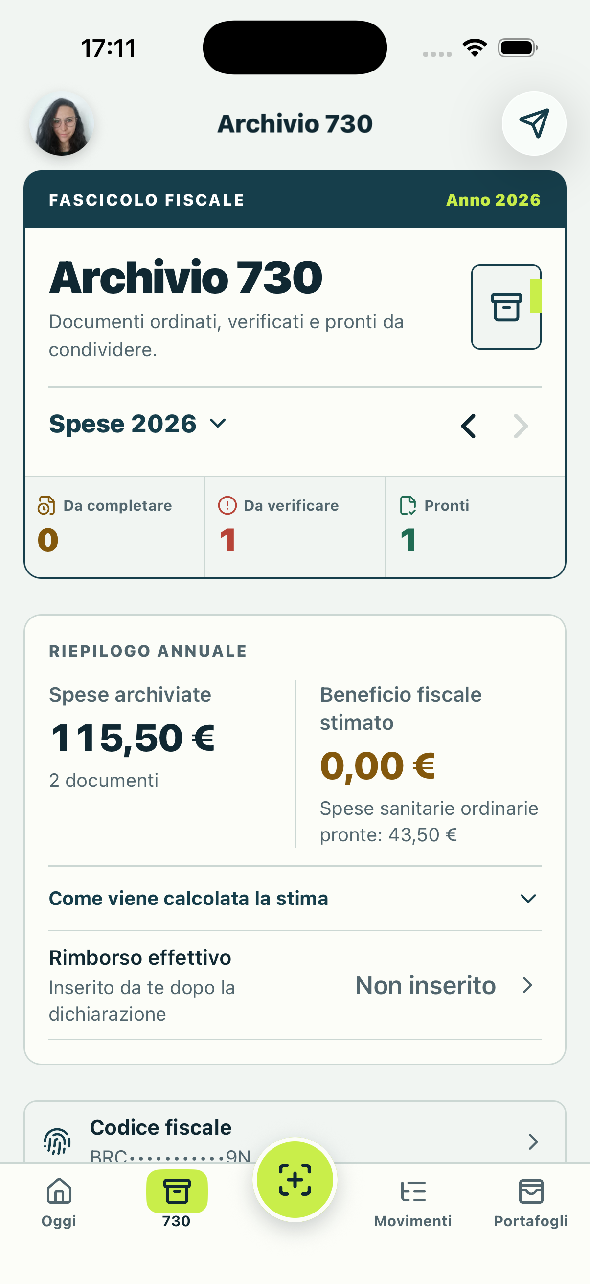 Archivio 730 del redesign di Poppie con fascicoli, controlli e documenti